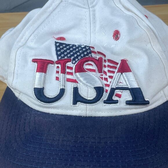 USA Flag Vintage Embroidery Snapback Cap Hat One Size Fits All White Blue - Picture 2 of 7